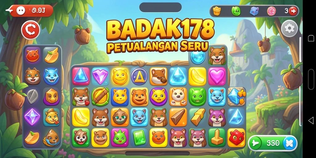 Screenshot gameplay BADAK178 dengan objek warna-warni yang menantang.