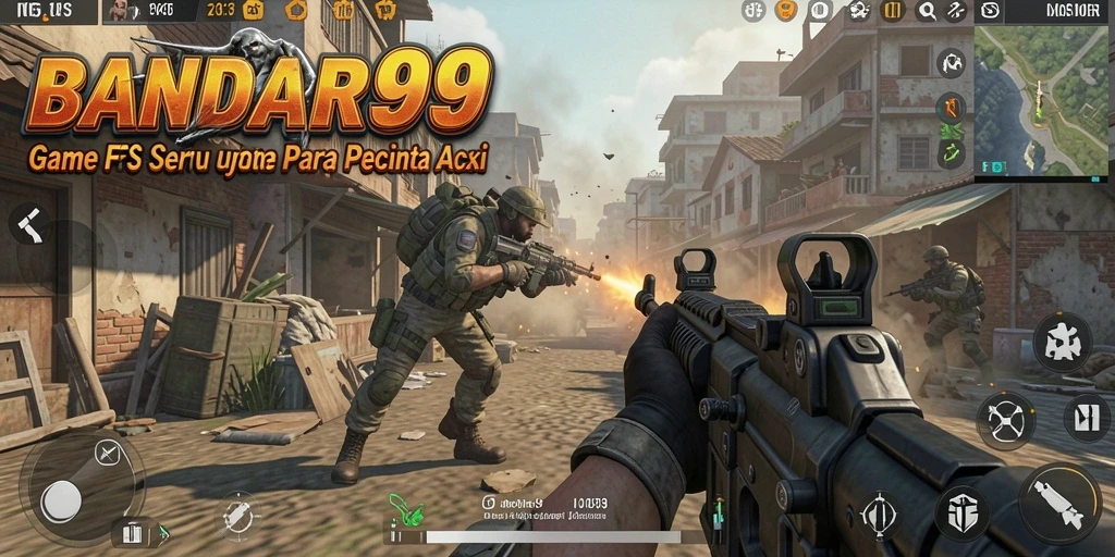 Screenshot utama BANDAR99 menampilkan aksi mendebarkan dalam pertempuran FPS.