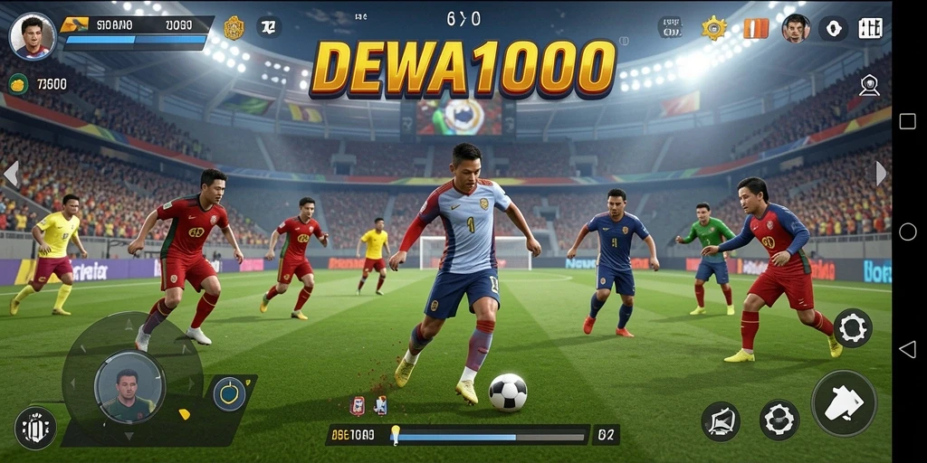 Screenshot DEWA1000 menampilkan aksi seru di lapangan olahraga.