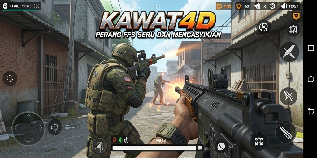 Screenshot gameplay KAWAT4D yang menampilkan aksi tembak-menembak yang mendebarkan.