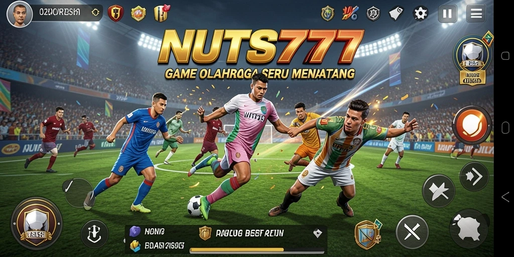 Screenshot dari gameplay NUTS777 menampilkan aksi menarik di lapangan olahraga.