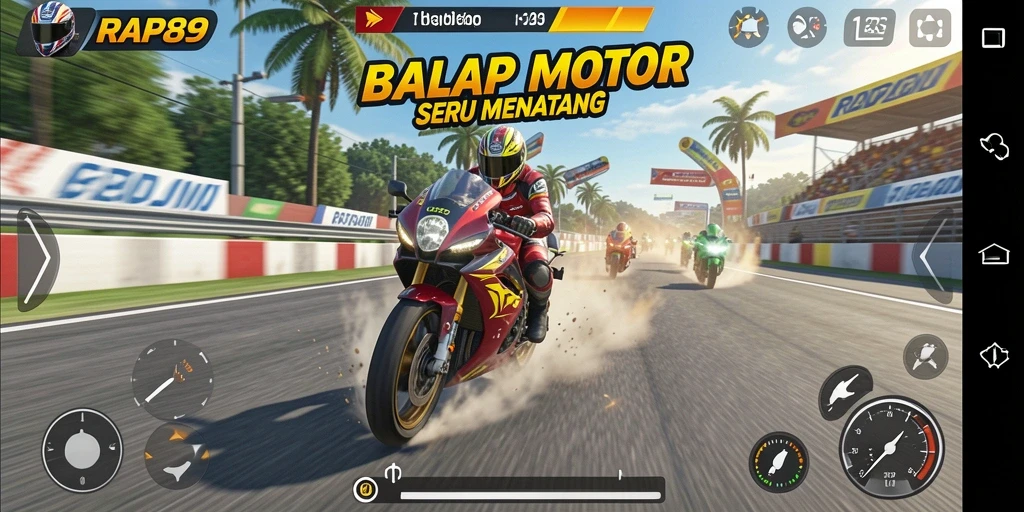 Tampilan mendebarkan dari lintasan balap motor dalam aksi.