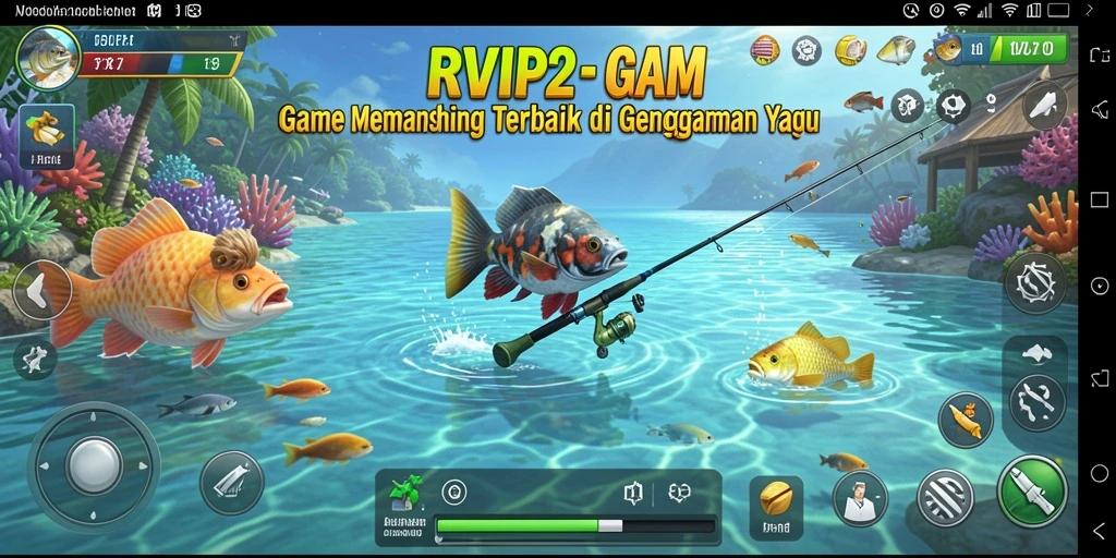 Screenshot gameplay RVIP2 menampilkan petualangan memancing seru.